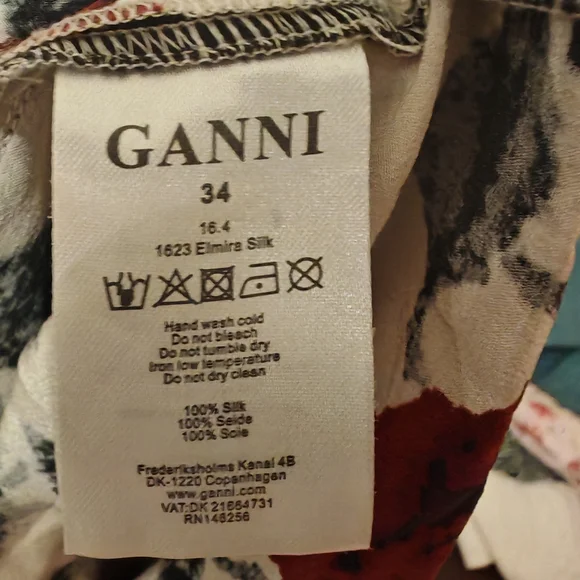 Ganni V-neck Rose Print Slip Silk Dress 07000 - Picture 4 of 14